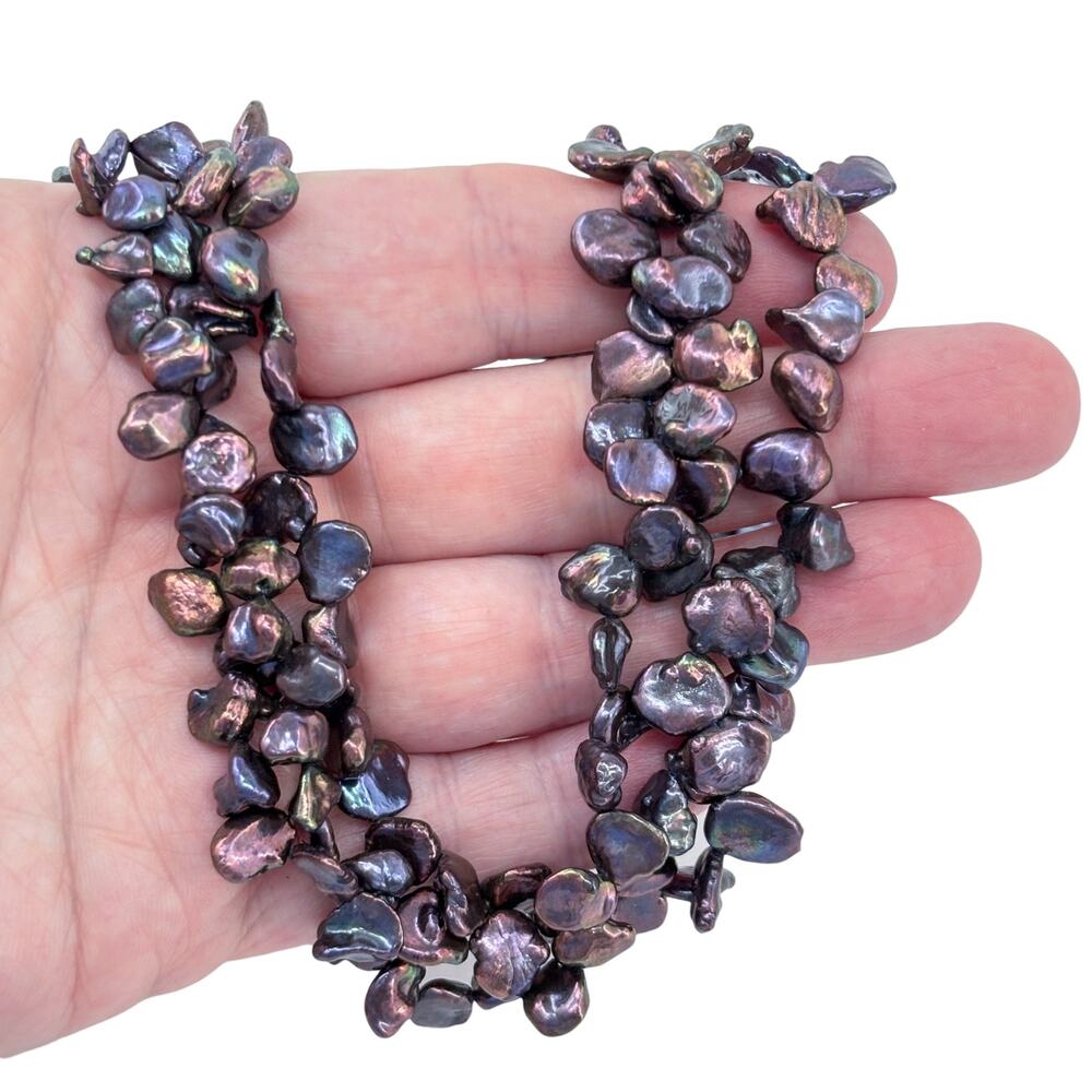 Vintage Sterling Silver 925 Multi-Strand Peacock Pearl Necklace 18"-20"